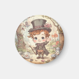 Söt Galna Hattaren Whimsical Wonderland Skogs Kons Magnet