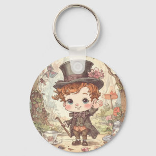Söt Galna Hattaren Whimsical Wonderland Skogs Kons Nyckelring
