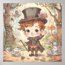 Söt Galna Hattaren Whimsical Wonderland Skogs Kons
