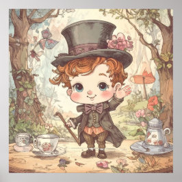 Söt Galna Hattaren Whimsical Wonderland Skogs Kons Poster