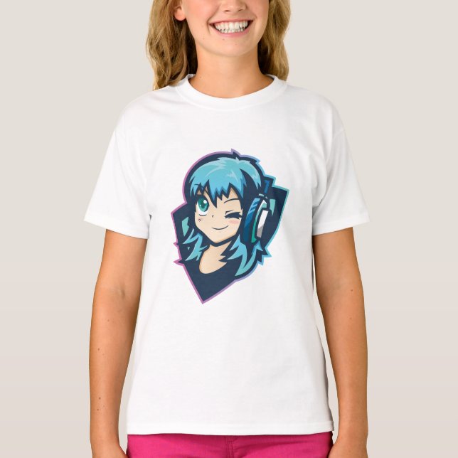 Söt Gamer Anime Flicka Musik T Shirt (Framsida)