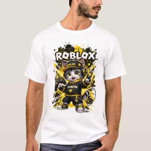 Söt gamerkatt-tröja – svart och gul katt-spelande t shirt