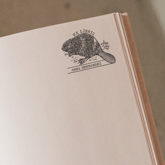 Söt gammal bäver, ex libris bibliotek bok  stämpel (Skapare uppladdad)