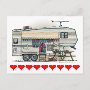 Söt gammal husvagn Fifth Wheel campingvagn husbil Vykort
