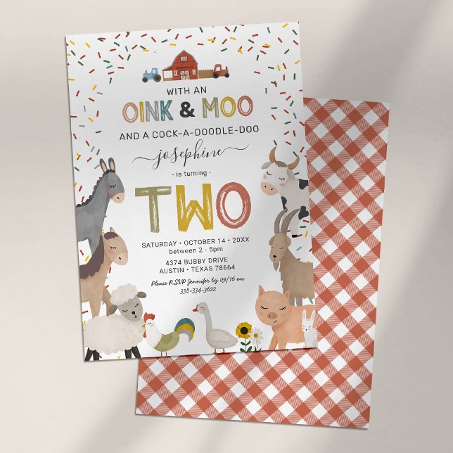 Söt gård 2-års födelsedagsinbjudan inbjudningar (Skapare uppladdad)