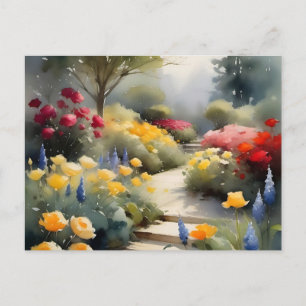 Söt Garden med rött gul ros blåa blommor Vykort