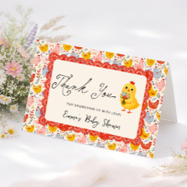 Söt gårdskyckling baby shower tack kort