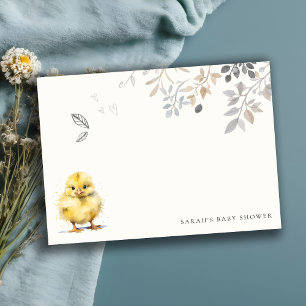 Söt gårdskyckling Vattenfärg Blommig Baby Shower Anteckningskort
