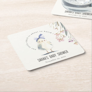 Söt gårdskyckling Vattenfärg Blommig Baby Shower Underlägg Papper Kvadrat