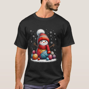 Söt garn snöman quilter jul virka stickning t shirt