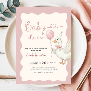 Söt Gås Anka Rosa Rosett Baby Shower Inbjudningar