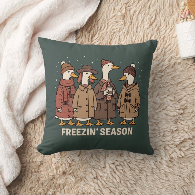 Söt Gås Frysande Säsong Vinter Mysig Höst Anka Kudde (Filt)