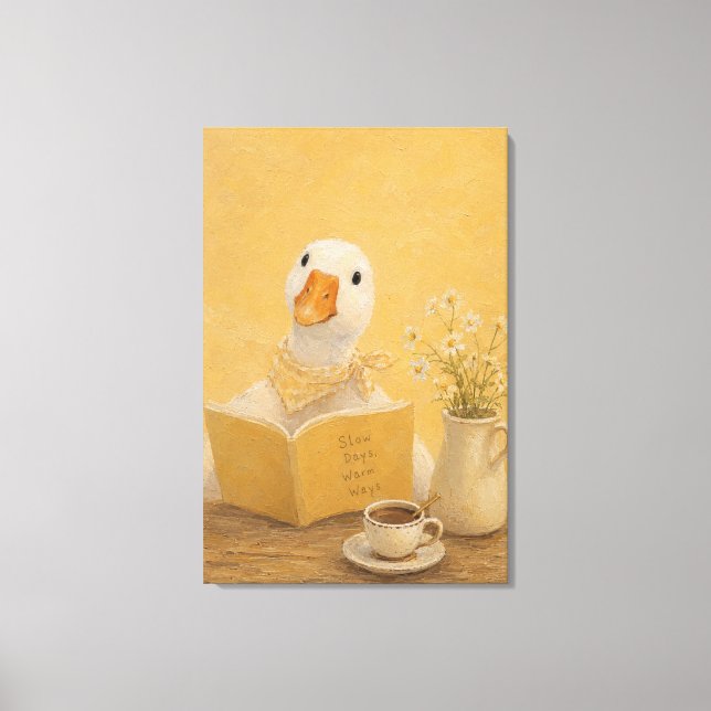 Söt Gås Läsande Bok Kafé Canvastryck (Framsida)