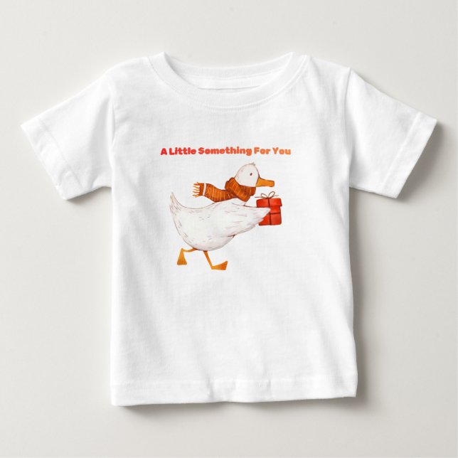 Söt gås som håller present Bebis t-shirt  (Framsida)