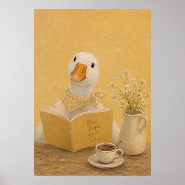 Söt gås som läser bok kaffeshop poster (Framsidan)