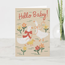 Söt gåsfamilj Ny Bebis Grattis Kort