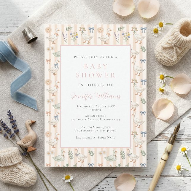 Söt Gåsrandig Baby Shower-inbjudan Inbjudningar (Skapare uppladdad)