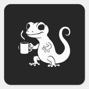 Söt gecko med kaffe mugg fyrkantigt klistermärke