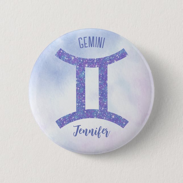 Söt Gemini Astrology SigPersonlig Lila  Knapp (Framsida)
