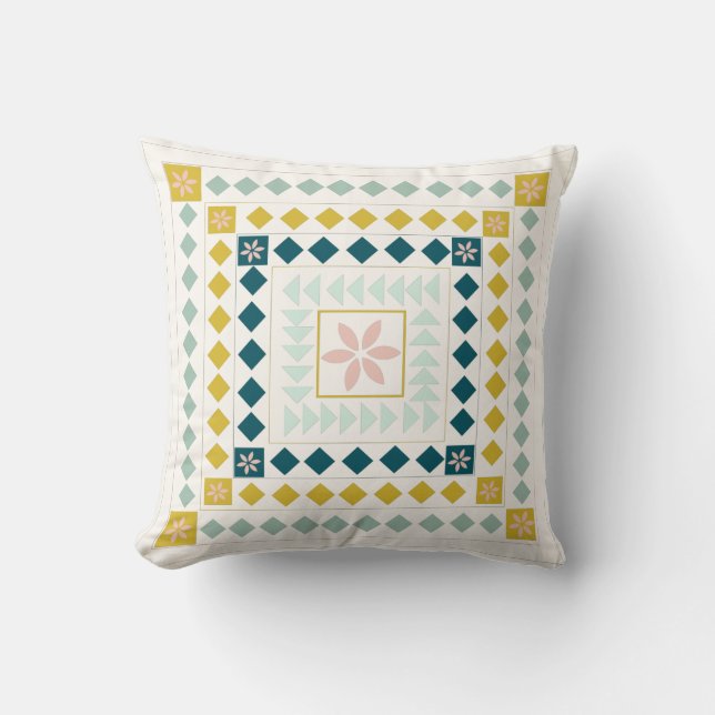 Söt Geometric Shapes Modern Medallion Quilt Art Kudde (Framsida)