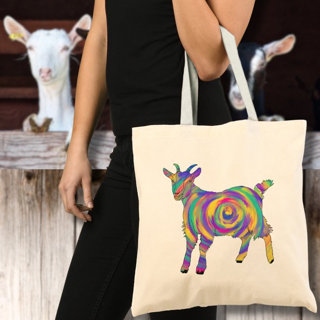 Söt get färgrik bondgård djur konst tygkasse (Cute goat colorful farm animal art tote bag)