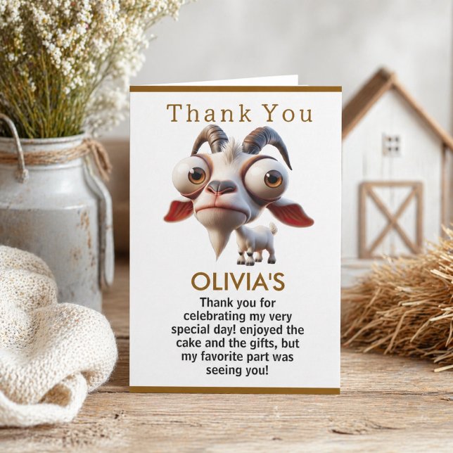 Söt get Gårdsdjur 2-års födelsedagsfest Tack Kort (Cute goat Farm Animals 2nd Birthday Party Thank You Card)