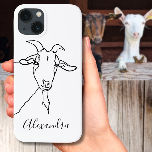 Söt get minimalistisk Svart och vit lägg till namn (Cute goat minimalist drawing add name custom iPhone case)