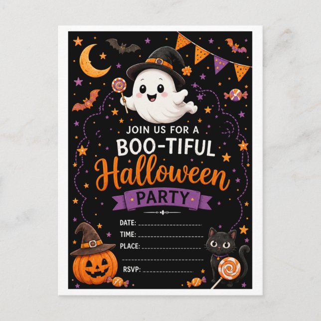 Söt Ghost Halloween Inbjudan Vykort (Framsida)