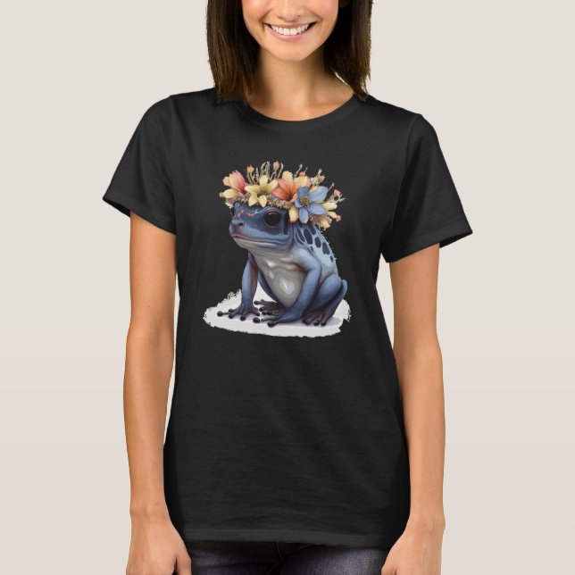 Söt giftpilsgroda blomkrona amfibie t shirt (Framsida)