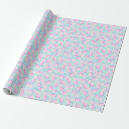 Söt Giftwrap Rosa ros, White Butterflies Blue Presentpapper