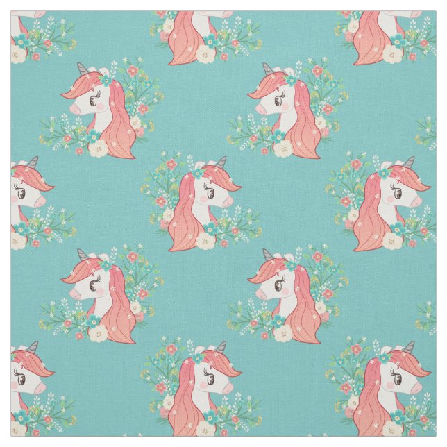 Söt Ginger Blommigt Unicorn Mönster Tyg (Provkarta)