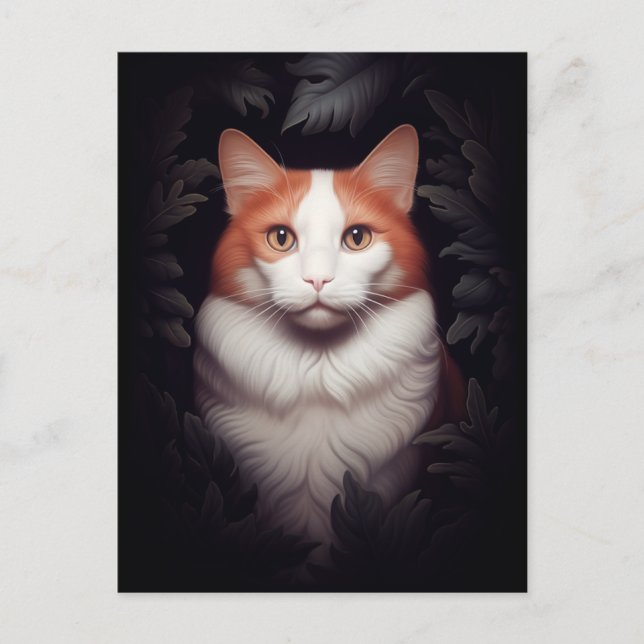 Söt Ginger Cat Bland Löv Vykort (Framsida)