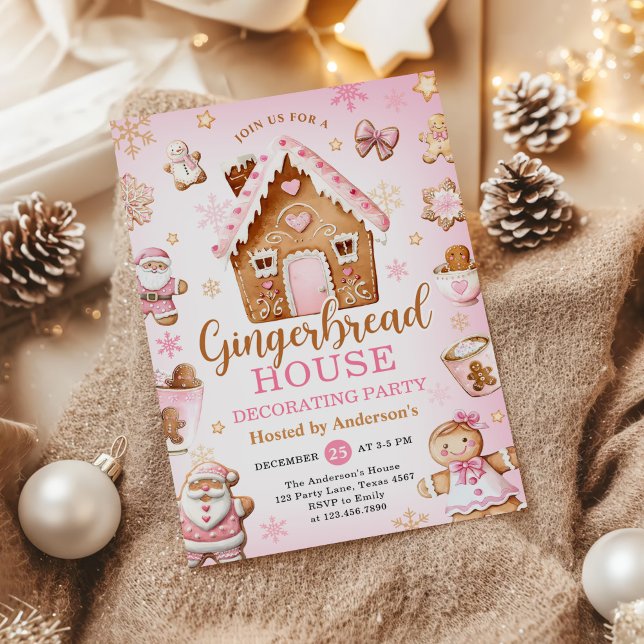 Söt Gingerbread House-dekorations Julfest Inbjudningar (Skapare uppladdad)