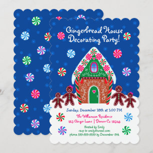 Söt Gingerbread House-dekorationsfest jul Inbjudningar