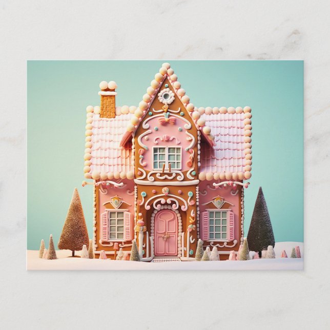 Söt Gingerbread House Julkort Vykort (Framsida)