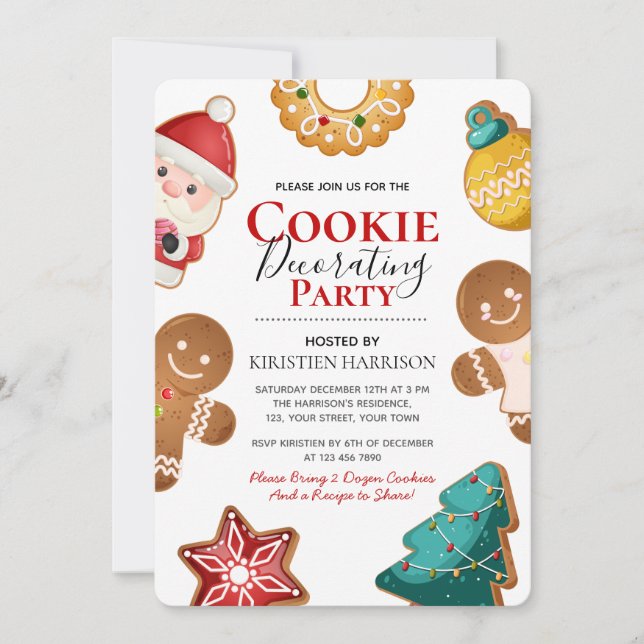 Söt Gingerbread Julbakelse Dekorationsfest Inbjudningar (Framsida)