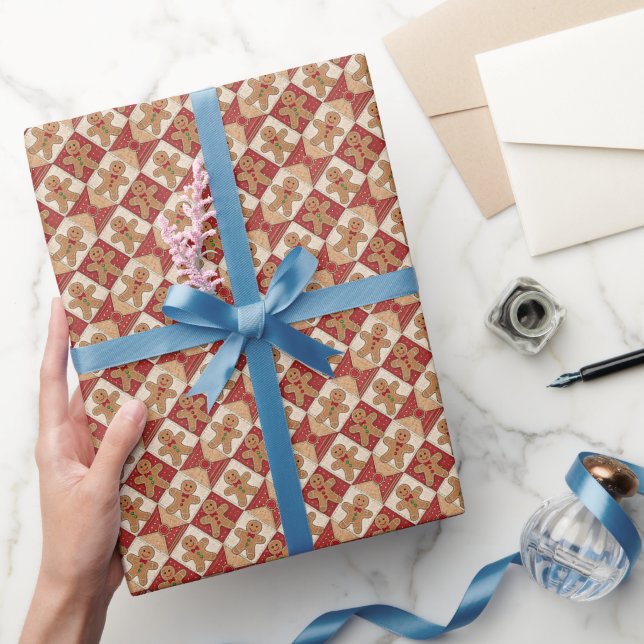 Söt Gingerbread Man Patchwork Jul Presentpapper (Gifting)