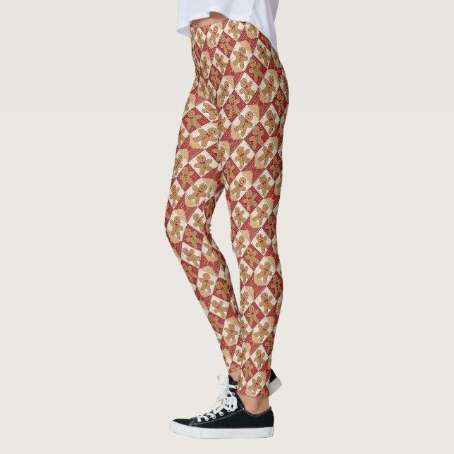 Söt Gingerbread Man Patchwork Mönster Stil Leggings (Vänster)