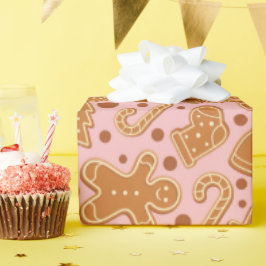 Söt Gingerbröd Cookies Julens Rosa Sömlös Presentpapper