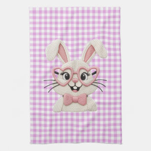 Söt Gingham-Kanin Rosa Hjärtformade Glasögon Kökshandduk