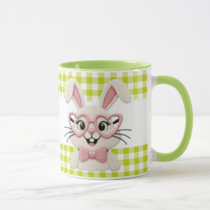 Söt Gingham-kanin Rosa Hjärtformade Glasögon Mugg