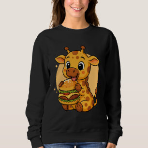 Söt Giraff Äter Hamburger Rolig Kawaii Djur Mat T Shirt