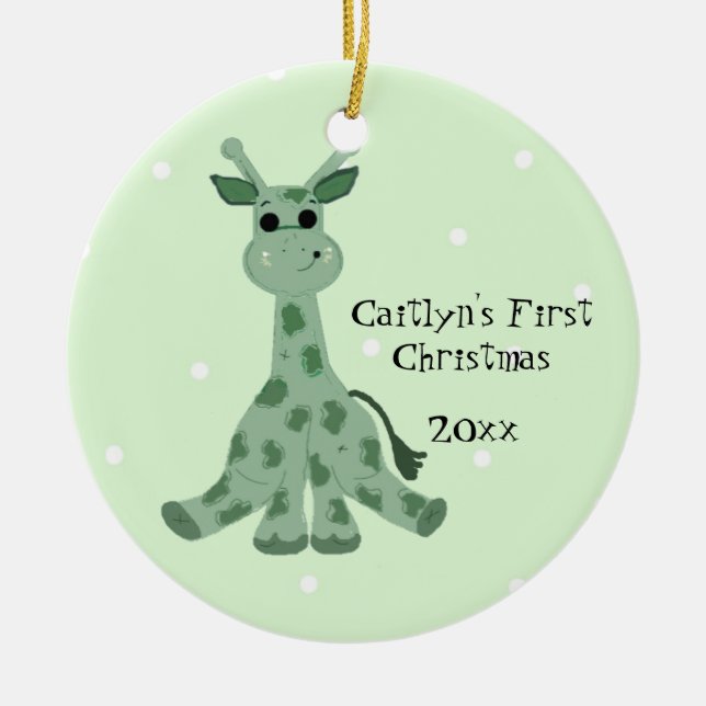 Söt Giraff Babys Första Jul Julgransprydnad Keramik (Framsidan)