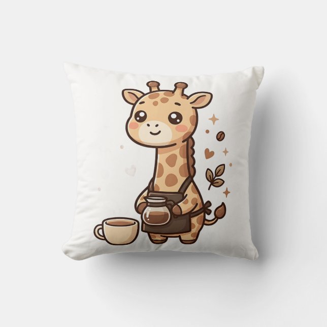 Söt Giraff Barista Förkläde Kastkudde Kudde (Framsida)