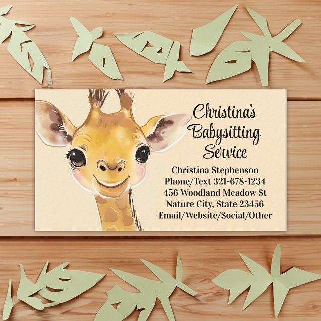 Söt Giraff Barnvakt Dagmamma Barnomsorgstjänst Visitkort (giraffe babysitting childcare teacher business card)