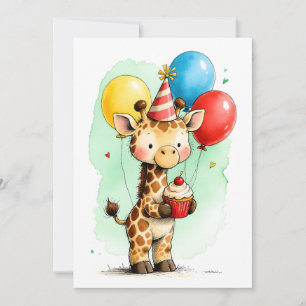Söt Giraff & Cupcake Barnets Födelsedagsflat Kort