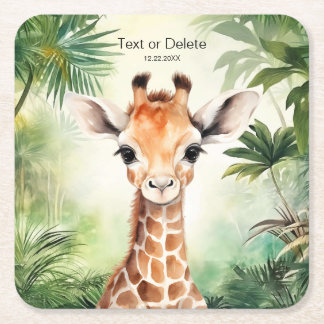 Söt Giraff Djungel Baby Shower Fest Snygg Underlägg Papper Kvadrat