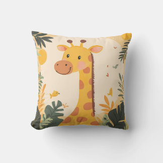 Söt Giraff Djungel Exotisk Safari Djur Barnrum Kudde