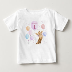Söt Giraff Färgglad Ballong Flicks Födelsedag T Shirt