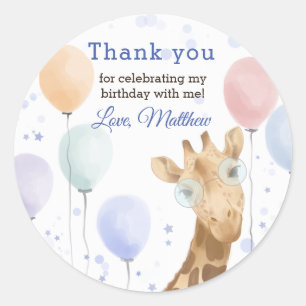 Söt Giraff Färgglad Ballong Pojke Födelsedag Runt Klistermärke